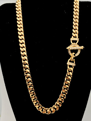 Vintage 1990s Gold Cube Link Crystal Toggle Necklace 16 