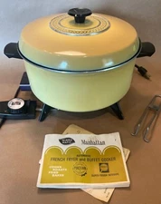 1950s Mirro Matic Manhattan French Fryer & Buffet Cooker Yellow GREAT CONDITION