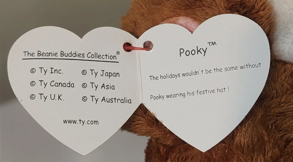 Ty POOKY The Bear Beanie Buddy (Christmas Hat Version) MWCT Stuffed Animal Toy - Image 4 of 4