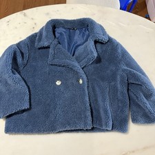 Boohoo Women s 10 Blue Teddy Bear Faux Fur Jacket Cozy Relaxed Fit Quality