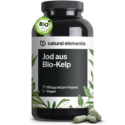 natural elements Jod aus Bio-Kelp   365 Kapseln   150µg Jod aus Braunalgen
