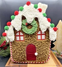 Pottery Barn Figural GINGERBREAD HOUSE PILLOW Plush Teddy Christmas Decor ~NEW