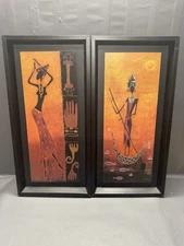Set of 2 African Tribal Women Framed Wall Art Prints Ethnic Decor Pair