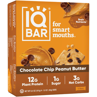 IQBAR Chocolate Chip Peanut Butter Protein Bars Vegan Energy Bars High Fiber 4c@