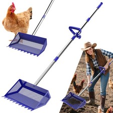 Chicken Poop Scooper  Rake 2-in-1,304 Stainless Steel Shovel 10inch, Blue