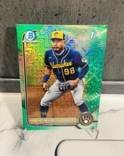 Branlyn Jaraba 1st Bowman /99 Green Mojo Bowman Chrome 2022 Brewers