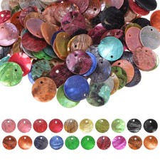 300-Pack Natural Flat Round Seashells, 15mm Drop Charm Beads Colorful