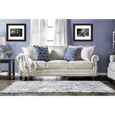 Furniture of America Hanson Transitional Fabric Nailhead Sofa in Beige