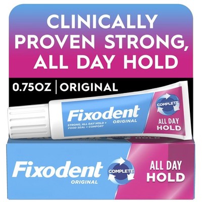 Fixodent Original Denture Adhesive Cream Strong Hold All Day Secure 0.75 oz 