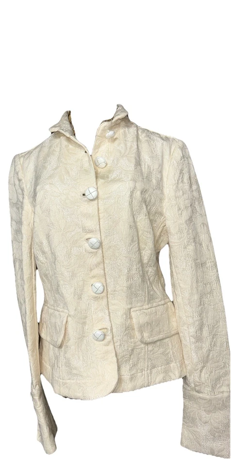 Chaqueta Blazer Edun Mujer Talla S XS Plateada Brillo Bordado Fabulosos Botones Foto 2 de 4