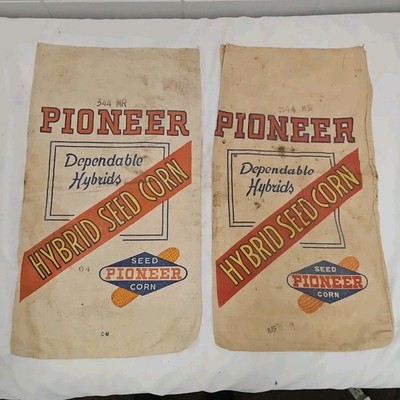   Vintage Pioneer Hybrid Seed Corn Cloth Bag Sack! 344-MR Lot Of 2 Bags