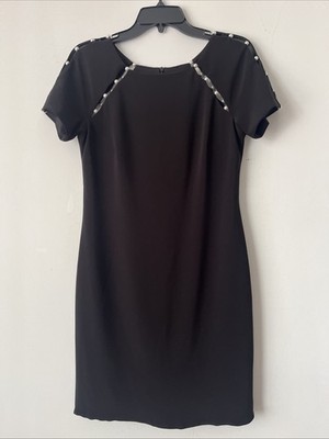 Joseph Ribkoff Black Pearl Shoulder Sheath Dress 6 LBD Classic Evening Elegant