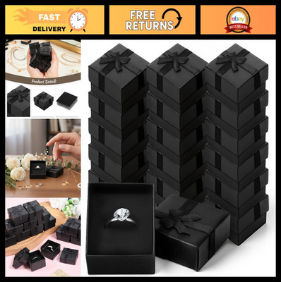 72 Pcs Square Jewelry Ring Boxes with Ribbon Bow - Cardboard Gift Box Set, Black