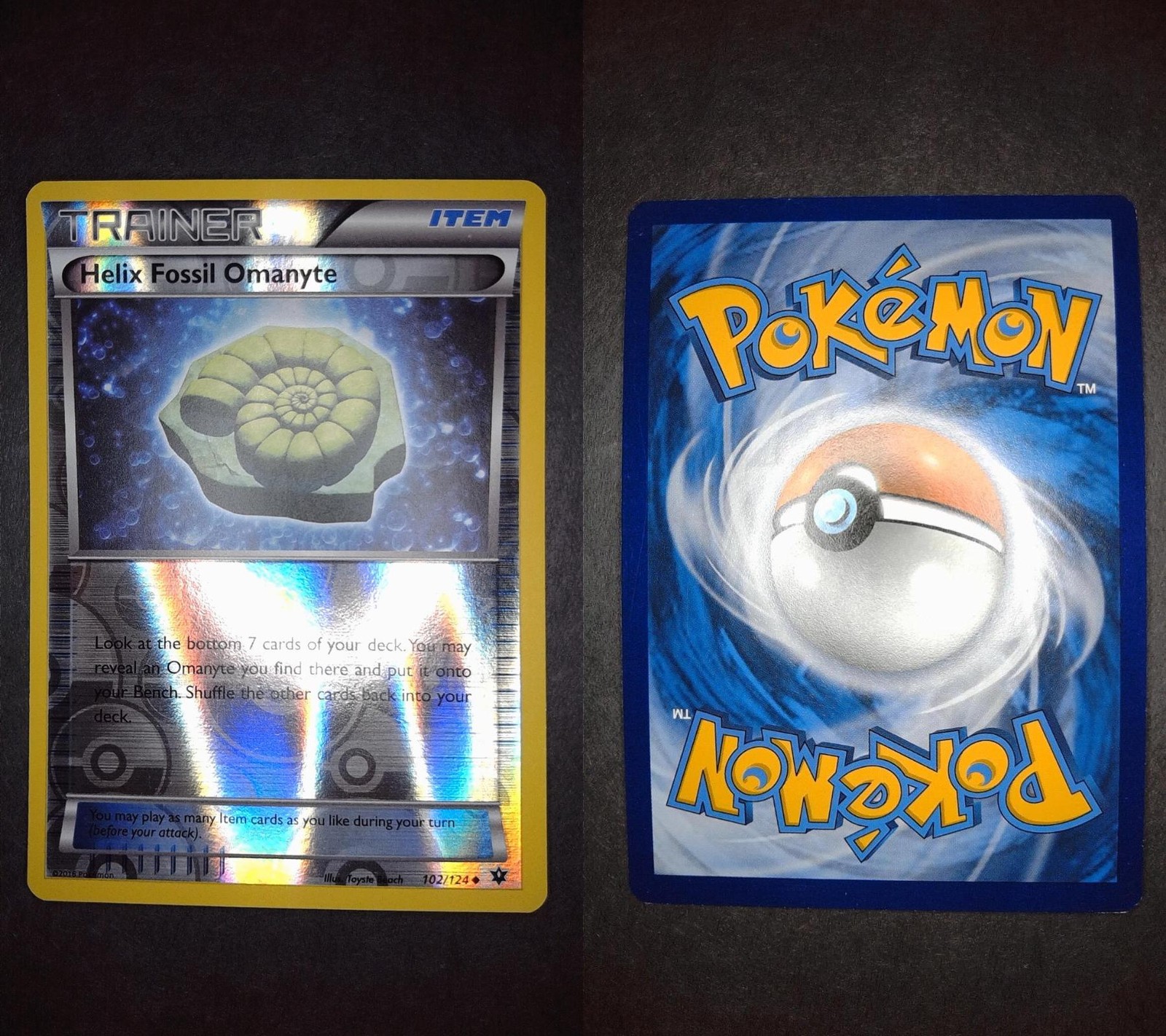Helix Fossil Omanyte 102/124 Uncommon Fates Collide Pokemon Reverse Holo LP