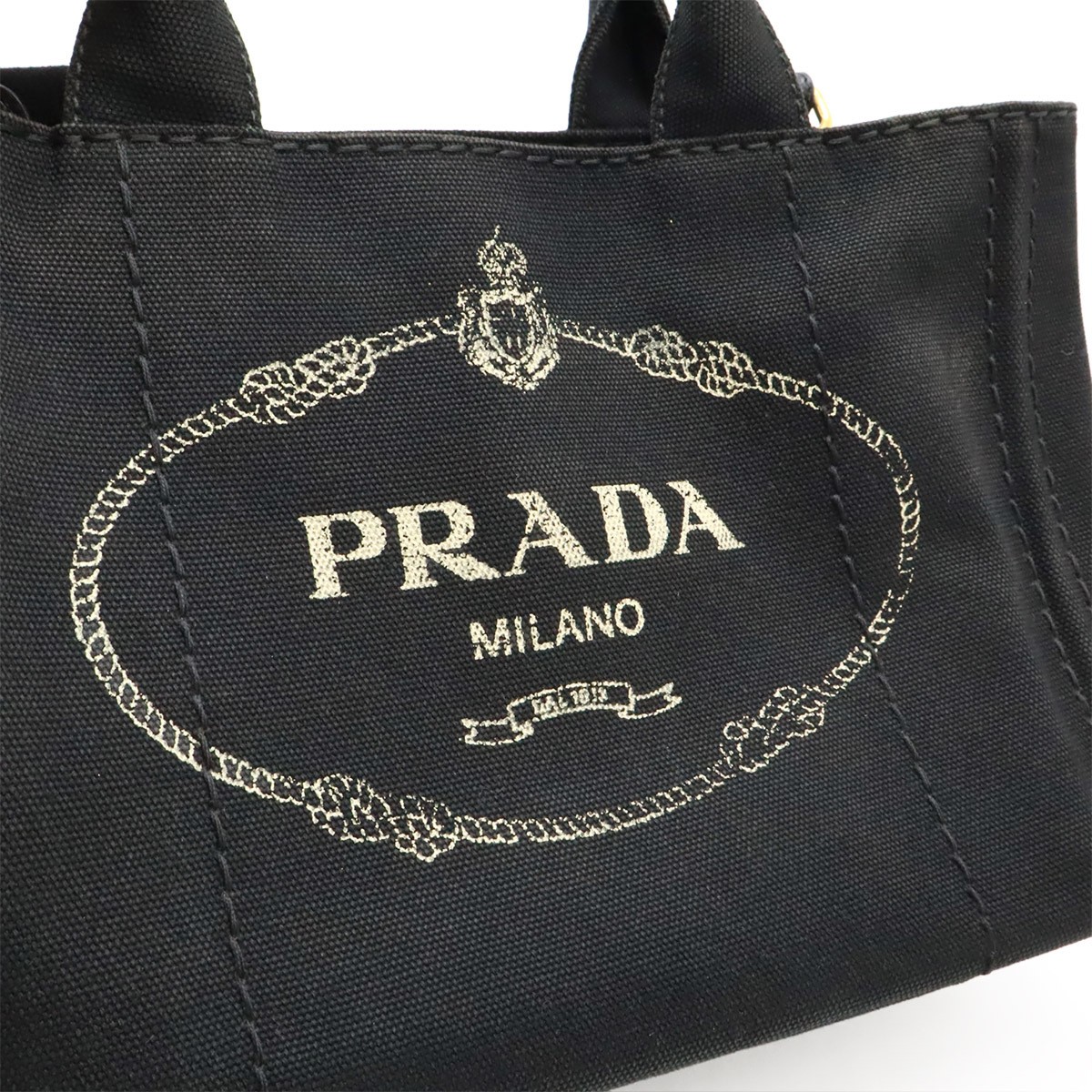 PRADA CANAPA Canapa Tote Bag 2WAY Shoulder Bag Crossbody Canvas NERO Black Gold thumbnail 7