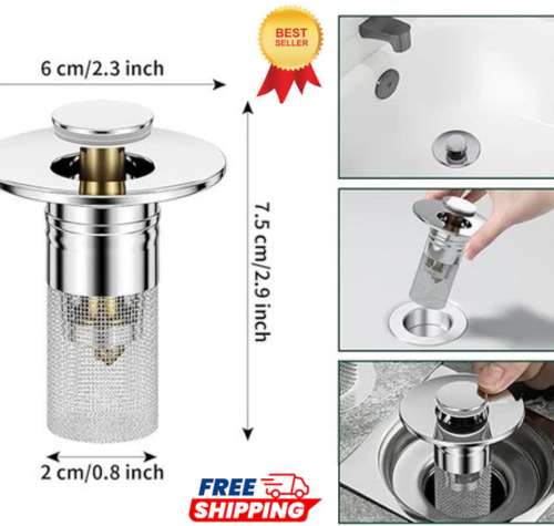 2 Pcs Universal Bathroom Sink Stopper Pop-Up Drain Filter Hair Catcher anti-clog