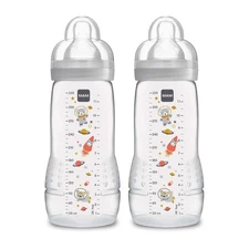 MAM Easy Active Baby Bottles 11oz, Fast Flow Skinsoft Silicone Nipple with Wi...