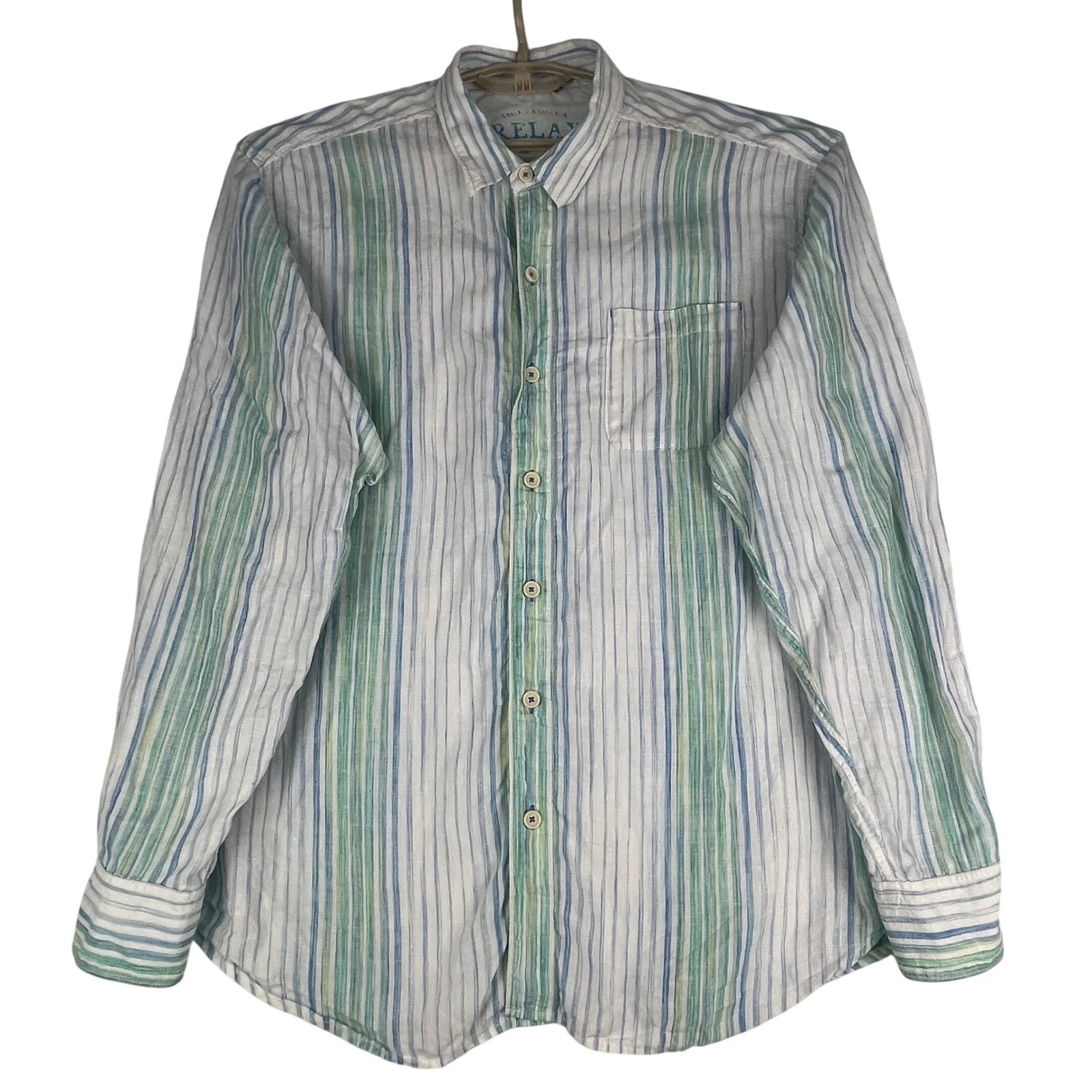 Tommy Bahama Relax Button Down Shirt Mens XL (XL) Blue Green Striped 100% Linen