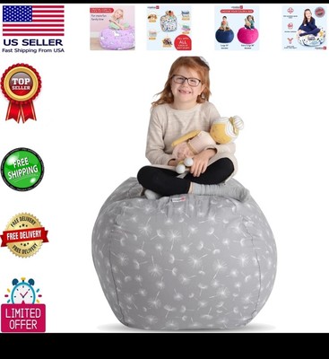 Machine Washable 38'' Gray Dandelion Bean Bag Chair for Toys & Stuffed Animals