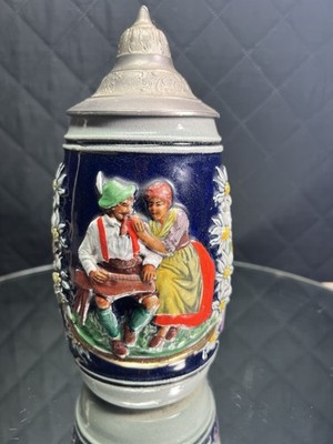 Gerz Handpainted Beer Stein Ceramic Pewter Lid Ein lustig Lied ein froh Gemuth