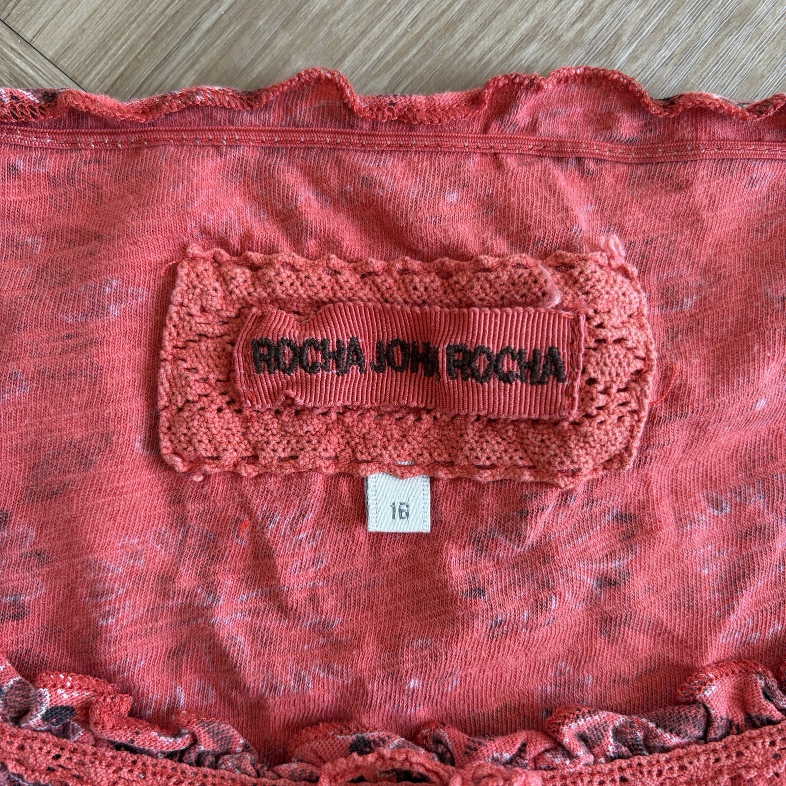 Rocha John Rocha RJR Coral Orange Black Floral Print T-Shirt Top UK Size UK 16 image 2