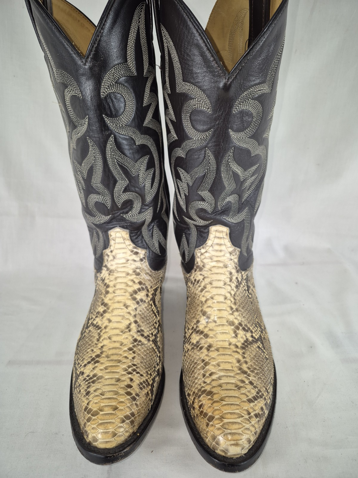 Tony Lama Boots Mens Size 8D Black Cream Cowboy Western Python Snakeskin Exotic