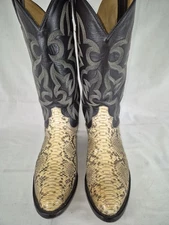 Tony Lama Boots Mens Size 8D Black Cream Cowboy Western Python Snakeskin Exotic