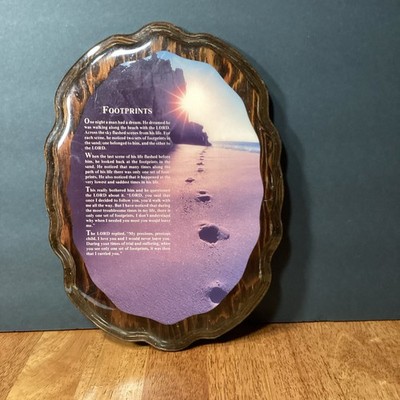 Footprints in The Sand Inspirational on Wood Hanging Plaque 12'' x 8''