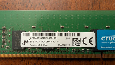 Micron 8GB DDR4-2666 ECC RDIMM PC4-21300 MTA9ASF1G72PZ-2G6D1SG Server Memory