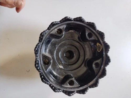 Vintage Fenton Black Glass Hobnail Sawtooth 6 Taper Candle Holder Pedestal Bowl