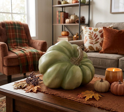 Resin Sage Green Slanted Pumpkin Autumn Fall Harvest Thanksgiving Decor