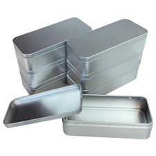 Rectangular Metal Empty Tins 7 PCS Set 5.9x2.75x1.57 inches Silver