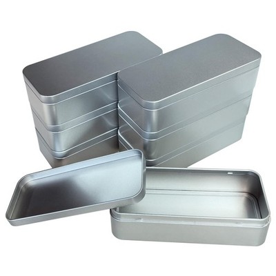 Rectangular Metal Empty Tins 7 PCS Set 5.9x2.75x1.57 inches Silver