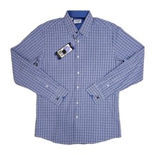 Duchamp Mens Slim Fit London Cotton Stretch Dress Shirt, Blue Plaid, 16 Large