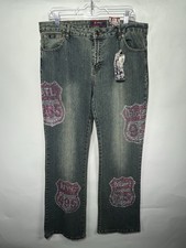 Platinum Plush Motorcycle Highway Rhinestone Denim Boot Cut Stretch Size 17 Jean