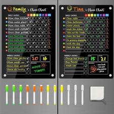 Black Acrylic Magnetic Chore Chart for Multiple Kids, 12"x16" Reward Responsi...