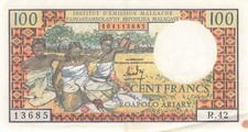 Madagascar Madagascar 100 Francs 1966 P57a VF-XF (Series R42)