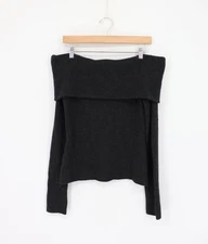 ENZA COSTA Cashmere Off Shoulder Sweater Charcoal S $425 D1 252