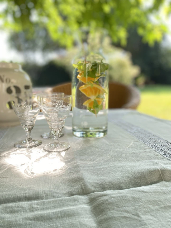 Magnifique ensemble Nappe 6 Serviettes Lin et dentelle de coton faite main - Photo 2/4