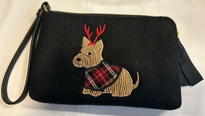 Talbots Christmas Wristlet Wool Blend Beige Yorkie Terrier Dog w