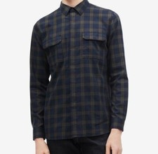 132 Calvin Klein Men Classic-Fit Blue Check Long-Sleeve Shirt Size S REPAIRED