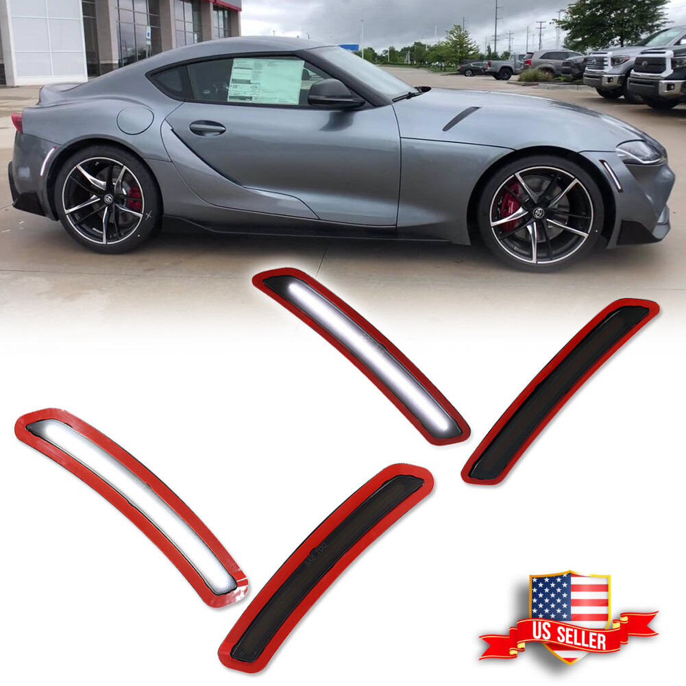 4X Smoke Front & Rear White LED Side Marker Lights For 2020-2025 Toyota GR Supra