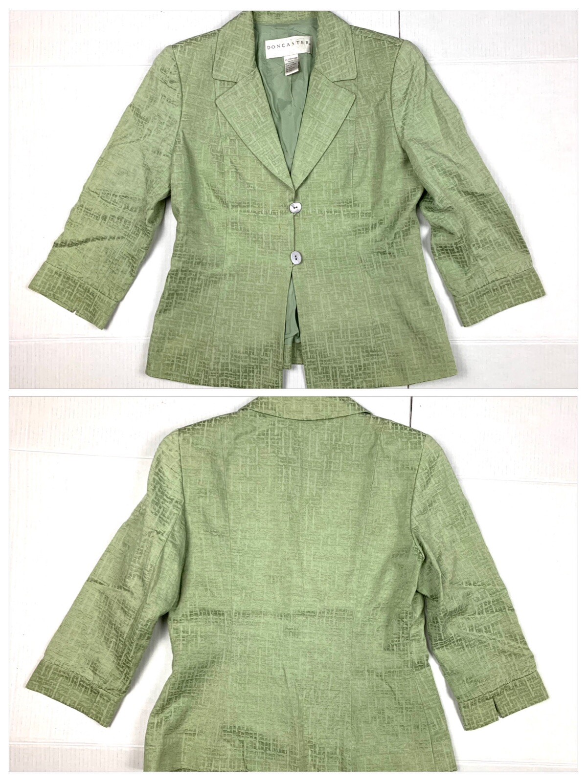 Doncaster Pant Suit Womens 6 Green Tea Jacket Pants Straight Leg 3/4