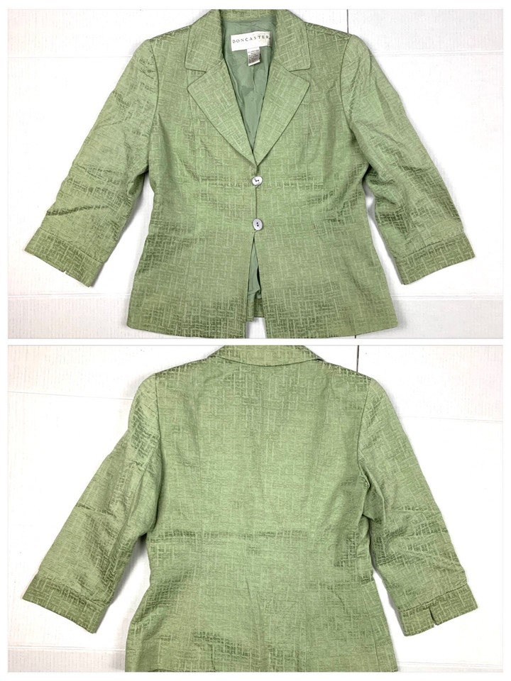 Doncaster Pant Suit Womens 6 Green Tea Jacket Pants Straight Leg 3/4