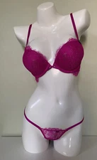 Victoria's Secret Very Sexy Add 2 Cups Lace Shimmer Push Up Bra & Thong Set 