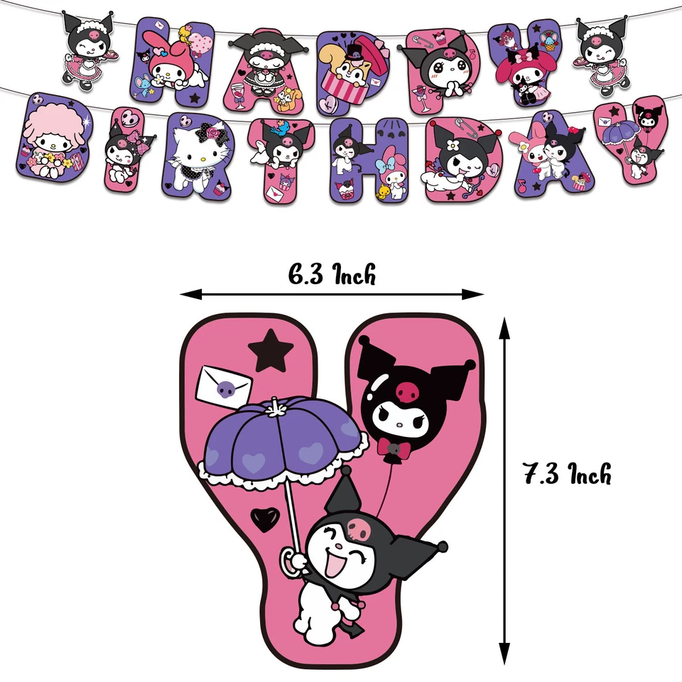 Kuromi Birthday Party Supplies Banner Balloons Cake Topper Home Decoration Sets - Изображение 3 из 4