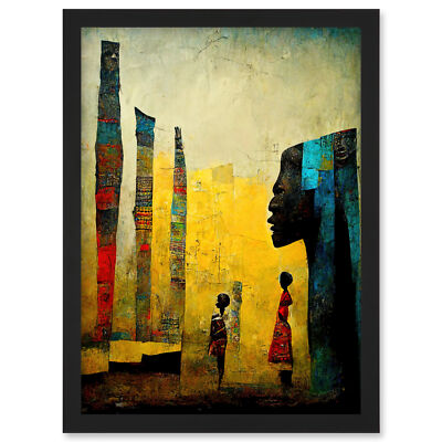 African Art Modern Bright Abstract Framed Wall art Picture Print A3