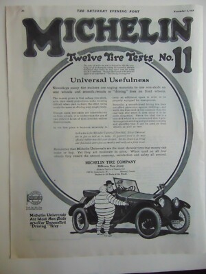1918 MICHELIN TIRE COMPANY Tire Tests vintage art print ad