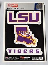 LSU Tigers 3-Pack Die-cut Decals Stickers Sheet Measures 5" x 7" New 