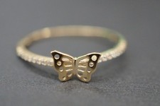 14K Solid Yellow Gold Tiny Dainty Beautiful Butterfly With CZ Ring. Size 7